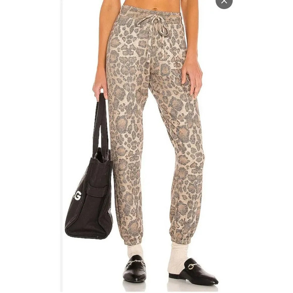 LNA Pants - LNA Revolve Brushed Rib Joggers Leopard Print Cheetah Soft Loungewear Cozy Sz L